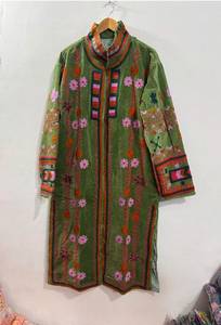 Custom Luxury Handcrafted Olive <b>Velvet</b> Embroidered Long <b>Coat</b> Traditional Uzbek Suzani Bohemian Floral Design Winter <b>Women</b> - Product Image 3