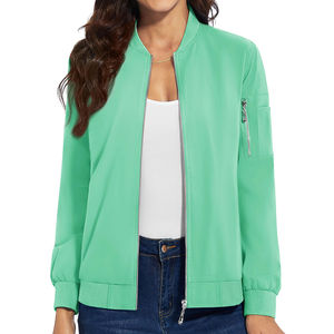 Chaqueta Bomber Blanca para Mujer, Prenda Exterior Neutral, Cierre Completo, Ropa para Combinar en Capas, Chaqueta Minimalista de Longitud Regular - Product Image 1