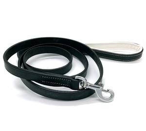 Correa de cuero para perro de 6 pies con mango acolchado, cuero negro tipo brida - Product Image 3