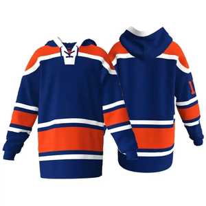 Unisex Ice Hockey Hoodie Full Sleeve <b>Striped</b> <b>Black</b> <b>White</b> Digital Print Breathable Quick Dry 100% Cotton Regular Fit Adult All - Product Image 1