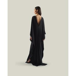 Elegant <b>Black</b> Empire Gown V-neck Full Sleeve Floor-Length <b>Kaftan</b> Party Dress A-Line Silhouette Cotton Fabric All Seasons Wear - Product Image 2