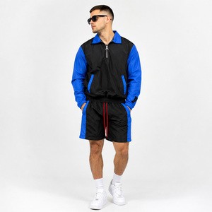 Fully Customised Nylon Windbreaker Tracksuit 2 Piece Set <b>Men's</b> <b>Half</b> <b>Zip</b> Up <b>Jacket</b> With Drawstring Quick Dry Shorts In All Colors - Product Image 1