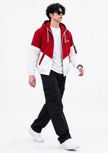 Veste à capuche zippée pour homme, couleur rouge, style streetwear décontracté, manches longues, respirante, en polyester, coupe régulière, coupe-vent pour l'hiver - Product Image 1