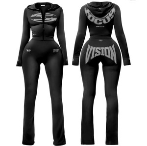 Fall Clothing 3 Piece Set Women Tracksuit Custom Rhinestone LOGO Streetwear Sports Bra <b>Jacket</b> and Flare <b>Yoga</b> Pants Set for Women - Product Image 6