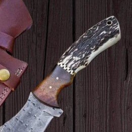 Couteau de chasse droit en acier Damas de qualité industrielle, fait main sur mesure, avec manche en corne, 10 pouces, pointe tombante, pour le camping - Product Image 2