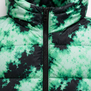 Veste matelassée à capuche pour homme, vert tie-dye, coupe-vent, manteau d'hiver, rembourrage épais en polyester, fermeture éclair décontractée, coupe régulière - Product Image 6