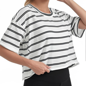 T-shirt à manches courtes pour femme, col rond, coupe classique, jersey tricoté décontracté, respirant, écologique, 100% coton, printemps été - Product Image 3