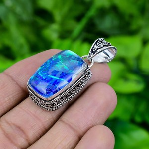 Blue Triplet <b>Opal</b> <b>Pendant</b> Handmade 925 Sterling Silver Vintage Gemstone <b>Pendant</b> Charm for Women - Product Image 5