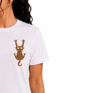 Camiseta Blanca Personalizada para Mujer con Estampado Gráfico de Gato, Manga Corta, Cuello Redondo, Top Informal de Tela Suave, Ropa de Moda de Verano - Product Image 5