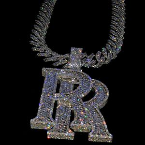 Colgante de Letra R de Moissanita Iced Out, Plata 925, Estilo Hip Hop para Hombre, Micro Pavé, Corte Brillante Redondo, Uso Diario - Product Image 5