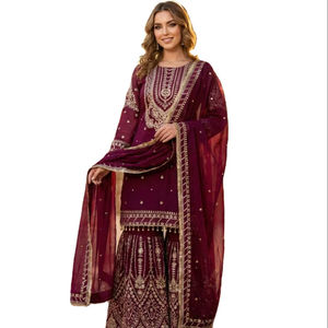 Collection de broderies et de sequins en georgette de renard lourde pour costume de mariage - Product Image 1