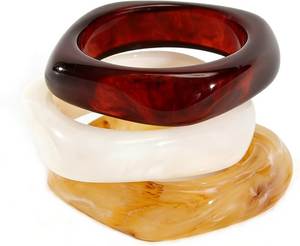 Handmade H a CRAFT Women's Trendy Resin Bangle <b>Bracelet</b> with <b>Crystal</b> & Rhinestone Carved Floral Design-Gift - Product Image 1