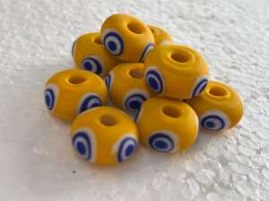 Cuentas de Vidrio Amarillo Hechas a Mano con Diseño Concéntrico Azul y Blanco, Artesanía en Vidrio para Joyería, en Caja - Product Image 3