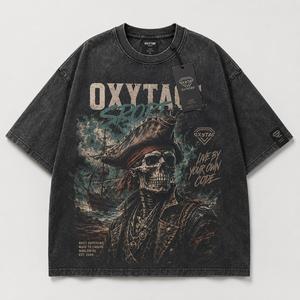 T-shirt surdimensionné vintage délavé à l'acide pour homme, en coton épais, à épaules tombantes, avec imprimé graphique Tête de Pirate, fabriqué sur mesure - Product Image 6