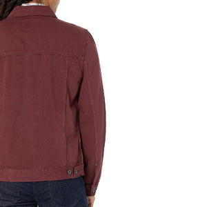 Men's Maroon <b>Denim</b> Jacket Solid Color Button Front Casual Regular Fit Autumn Wear Woven Cotton <b>Material</b> - Product Image 4