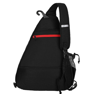 Sac à dos de sport bandoulière en nylon résistant à l'eau 30-40L avec fermeture éclair, noir avec accent rouge et poche en filet - Product Image 2