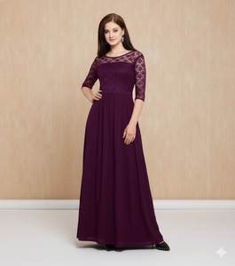 Robe longue en tissu georgette pour femme, couleur violette, avec doublure en crêpe, tailles M 38, L 40 disponibles, vente en gros, stock disponible - Product Image 5