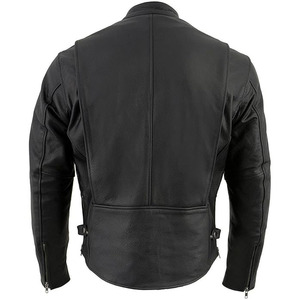 Leather <b>Men's</b> Black Full Sleeve <b>Biker</b> <b>Jacket</b> Windproof All Seasons Motorcycle Wear - Product Image 2