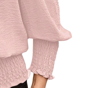 Chemisier coréen rose en mousseline de soie pour femme, col rond, manches classiques, coupe ample, haut décontracté pour l'automne, taille XL - Product Image 5