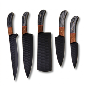 Juego de Cuchillos de Chef de Acero Inoxidable de Cinco Piezas, Mangos Ambidiestros, Hojas con Recubrimiento en Polvo, Diseño Ecológico, Mangos de Madera, 6-7.9 Pulgadas - Product Image 1