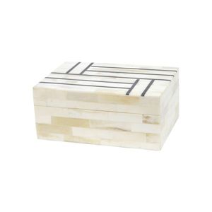 AUREVIA CRAFTS Caja de Almacenamiento de Diseño Rectangular Moderno con Incrustaciones de Hueso en Color Marfil y Negro, con Cerradura y Grabado, para Joyería de Lujo - Product Image 3