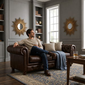 Sofá Moderno de Cuero Genuino de 2 Plazas, Sofá Chesterfield de Cuero para Sala de Estar, Muebles de Lujo para Sala de Estar - Product Image 4