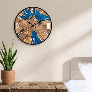 Horloge murale ronde en bois rustique, analogique, à quartz, silencieuse, décoration de salon - Product Image 3