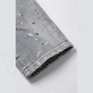 Jean en denim gris déchiré coupe slim pour homme, jambe droite, en coton, style décontracté, délavé, idéal pour le printemps - Product Image 6
