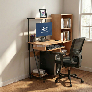 Petit bureau d'ordinateur en métal durable avec étagère et support pour ordinateur portable, design simple, idéal pour le télétravail - Product Image 1