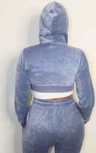 Custom Lightweight Winter Casual <b>Zip</b> <b>Up</b> <b>Crop</b> Unisex Velvet Sweat Suit Two Piece Breathable Velour Tracksuit - Product Image 4