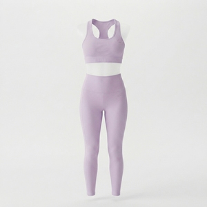 Ensemble de yoga deux pièces pour femme : soutien-gorge de sport dos nageur lavande et leggings taille haute – Tenue de sport et fitness - Product Image 2
