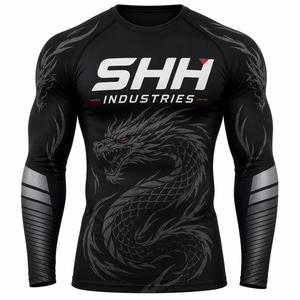 SHH Industries Custom <b>Men's</b> MMA BJJ Rash Guard Long Sleeve <b>Compression</b> <b>Shirt</b> Gym Fitness Grappling Sportswear Manufacturer OEM - Product Image 6