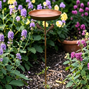 Bain d'oiseaux élégant en fer forgé pour patio et jardin – Décoration écologique, faite à la main, moderne, extérieur, embellisseur naturel, mangeoire pour oiseaux - Product Image 3