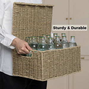 New collection seagrass storage <b>basket</b> <b>with</b> scalloped <b>lid</b> make in Vietnam OEM ODM color - Product Image 3