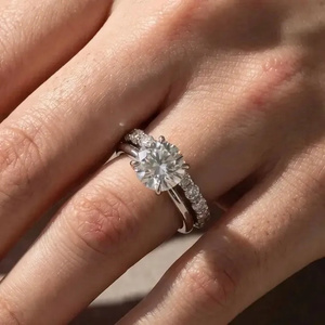 Classic Design 925 <b>Sterling</b> <b>Silver</b> Gold Plated Moissanite 3 Ct Round Cut Solitaire Engagement <b>Ring</b> <b>Set</b> Stackable for Women India - Product Image 4