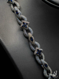 Twisted Moissanite <b>Chain</b> Necklace Blue <b>Black</b> Stone Link Choker Silver Color Jewelry Gift - Product Image 4