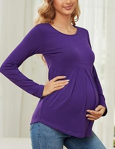 Pregnant Woman Maternity Breastfeeding Tee Shirt 100% Cotton Purple Color Plain Full Sleeve Summer Wear Maternity T-Shirts - Product Image 2
