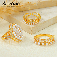 Bague de haute qualité, exquise, en perles et CZ, plaquée or 21 carats, bijoux résistants au ternissement, pour fiançailles et mariage
