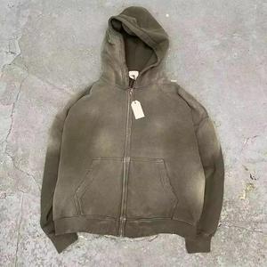 Sweat à capuche noir pour homme, effet délavé, qualité supérieure, coton et polyester épais, aspect vieilli, prix usine de gros - Product Image 2