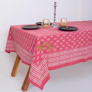Nouvelle arrivée : Nappe en coton imprimée à la main avec motifs floraux indiens Dabu, design de bordure, nappe de table - Product Image 2