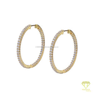 Boucles d'oreilles créoles classiques en moissanite, argent sterling 925 plaqué or, bijoux luxueux et étincelants pour femmes - Product Image 4