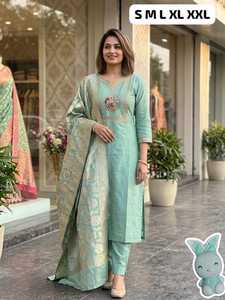 Conjunto de Kurta y Dupatta Bordados para Mujer, Ropa India y Pakistaní, Corte Regular, Chal Jacquard, Rosa, Morado, Verde - Product Image 2
