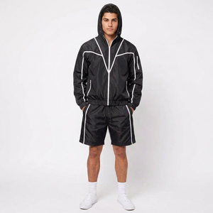Conjunto de Pantalones Cortos y Chaqueta Cortavientos para Hombre, Chaqueta Ligera con Capucha y Cierre Completo con Pantalones Cortos Deportivos a Juego para Actividades al Aire Libre - Product Image 2
