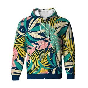 Men's Tropical Leaf Print Zip-Up Hoodie Sublimation Polyester <b>Knitted</b> Summer Streetwear Sweatshirt - Product Image 1