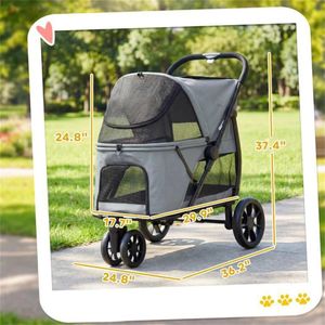 Poussette pour animaux de compagnie grise facile à transporter, poussette pour chien pratique pour les voyages - Product Image 5