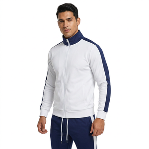Chándal Deportivo para Hombre en Blanco y Azul Marino, Manga Larga, Cierre de Cremallera, Cuello Alto, Estilo Deportivo, Otoñal, Corte Regular, Peso Medio, Poliéster y Algodón - Product Image 5