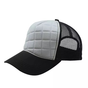 Black Quilted Mesh Trucker <b>Cap</b> 6-Panel Adjustable Unisex Casual Spring <b>Summer</b> Hat - Product Image 2