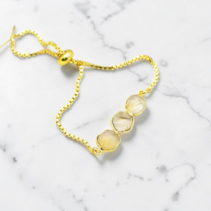 Handmade Raw Citrine Brass Gold Plated Three Stone Rough <b>Gemstone</b> <b>Bracelet</b> Minimalist Boho Jewelry Birthstones - Product Image 1