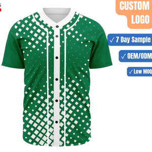 Maillot de baseball personnalisé sublimé vert et blanc avec boutons, vente en gros - Product Image 1
