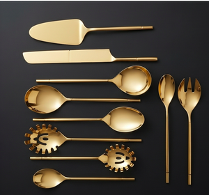 Ensemble de couverts dorés au design moderne, finition miroir haute brillance, résistant à la rouille, en métal, pour service de table de mariage - Product Image 1